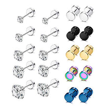 Load image into Gallery viewer, YADOCA 10 Pairs Screw Stud Earrings Flat Back Black Earrings for Men Mix Color Helix Cartilage Barbell Earrings Plugs Tunnel Punk

