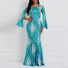 Load image into Gallery viewer, VERWIN Mermaid Long Sleeve Print Patchwork Women's Maxi Dress Floor Length Bodycon Dress XXL Green
