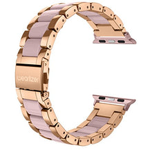 Load image into Gallery viewer, Wearlizer Compatible with Apple Watch Band 38mm 40mm Fashion Wristbands Womens for iWatch SE Stainless Steel and Resin Replacement Metal Clasp Strap, Series 6 5 4 3 2 1 Sport-Dark Rose Gold+Pink
