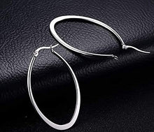 Load image into Gallery viewer, Stainless Steel Gold Thin and Flat Big Large Oval Spring loaded Hoop Earrings-Silver
