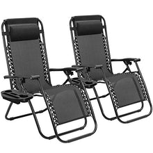 Load image into Gallery viewer, Tuoze Zero Gravity Chairs Adjustable Outdoor Folding Lounge Patio Chairs with Pillow Recliners for Poolside, Beach, Yard Set of 2 (Black)

