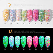 Load image into Gallery viewer, 8 Pack 1988 pcs Luminous Crystal Nail Art Rhinestone Decorations 3D Glitter Diamond Jewelly Glow In The Dark Rhinestone Decorations Nail Art DIY Crafts Phones Clothes Shoes Jewelry Bag (Forest Fairy)
