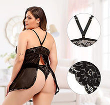 Load image into Gallery viewer, JuicyRose Open Back Lingerie Lace Babydoll Sleepwear Plus Size (Black,5XL)

