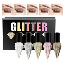 Load image into Gallery viewer, Erinde 5 Colors Glitter Eyeliner Liquid Set, Metallic Shimmer Eyeshadow, Silver Gold Diamond Eye Liner Stick, Long Lasting Glow Eyeliner Eye Shadow, Ideal Gift Make Eyes Sparkle
