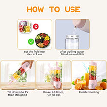 Load image into Gallery viewer, USB Rechargeable Portable Blender, 2020 Updated Personal Size Blender, Mini Blender for Smoothie Fruit Juice Milk Shakes,410ml, with Six Blades,for Sports,travel,gym,home and Office (pink).
