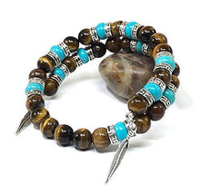 Load image into Gallery viewer, Tiger Eye Turquoise Southwestern Bangle Bracelet for Men &amp; Women
