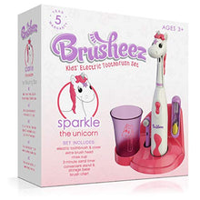 Load image into Gallery viewer, Brusheez Kid's Electric Toothbrush Set - Sparkle The Unicorn - Includes Battery-Powered Toothbrush, 2 Brush Heads, Cute Animal Cover, Sand Timer, Rinse Cup &amp; Storage Base
