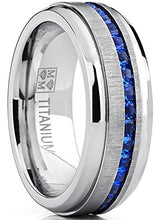 Load image into Gallery viewer, Metal Masters Co. Men's Titanium Wedding Band Engagement Ring W/Blue Simulated Sapphire Cubic Zirconia Princess CZ 13
