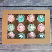Load image into Gallery viewer, [20-Packs] Brown Cupcake Boxes 12 Holders,ONE MORE Cake Carrier Food Grade Kraft Pop-up Bakery Boxes 13.8 x 9.5 x 4inch with Inserts and PVC Windows Fits 12 Cavity Cupcake or Muffins Pack of 20

