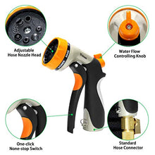 Load image into Gallery viewer, 50ft Expandable Garden hose with 8 pattern hose nozzle - 3/4’’ Solid Brass Fittings with Protective Washer No leak &amp; Rust - Portable Storage Bag Easy Carry and Use
