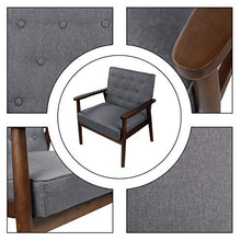 Load image into Gallery viewer, Mid-Century Retro Modern Accent Chair Wooden Arm Upholstered Tufted Back Lounge Chairs Seat Size 24.4" 18.3" (Deep) (Grey Fabric)

