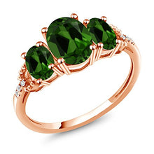 Load image into Gallery viewer, Gem Stone King 2.14 Ct Oval Green Chrome Diopside 10K Rose Gold Diamond Accent Ring (Size 9)
