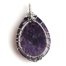 Load image into Gallery viewer, HongJinTian Natural Amethyst Wire Wrapped Tree of Life Gemstone Teardrop Pendant Necklace Healing Crystal Chakra Jewelry for Gifts
