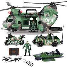 Load image into Gallery viewer, JOYIN 10-in-1 Army Helicopter Toys, Boys Military Toys, Including Helicopter with Realistic Light, Sound &amp; Handle, Bruder Trucks, Boat, Motorcycle, Army Men Action Figures and Weapon Gears, Kids Gifts
