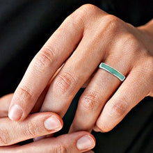 Load image into Gallery viewer, AeraVida Rectangular Bar Reconstructed Green Turquoise Stone Inlay Sterling Silver Ring (9)
