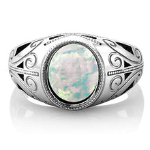 Load image into Gallery viewer, Gem Stone King 925 Sterling Silver Oval White Simulated Opal Men's Ring 4.00 Ct (Size 8)
