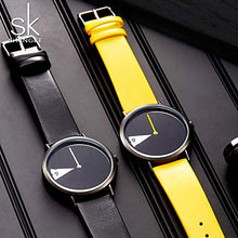 Load image into Gallery viewer, SHENGKE Minimalist Women Watch Ultra-Thin Leather Strap Fashion Quartz Ladies Watches Waterproof Yellow
