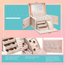 Load image into Gallery viewer, Vlando Jewelry Box, Faux Leather Medium Jewelry Organizer, Vintage Gift for Women -Pink-Cross Pattern
