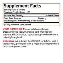 Load image into Gallery viewer, Bronson Beet Root 2000mg Extra Strength 2000mg Per Serving, Promotes Healthy Circulation Supports Heart Health &amp; Stamina, Non-GMO, 250 Vegetarian Tablets
