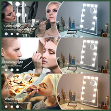 Load image into Gallery viewer, FENCHILIN Lighted Makeup Mirror Hollywood Mirror Vanity Makeup Mirror with Light Smart Touch Control 3Colors Dimmable Light Detachable 10X Magnification 360°Rotation(White)
