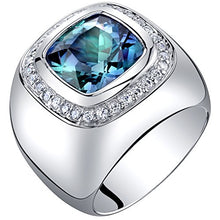 Load image into Gallery viewer, Mens 7 Carats Simulated Alexandrite Ring Sterling Silver Cushion Cut Size 12
