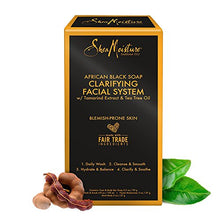 Load image into Gallery viewer, SheaMoisture African Black Soap Facial System Kit |4oz. Facial Wash &amp; Scrub |4 oz. Problem Skin Facial Mask | 2oz. Moisturizer | 3.5oz Bar Soap
