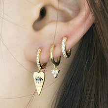 Load image into Gallery viewer, Heart Evil Eye Huggie Hoop Earrings, 925 Sterling Silver Post 14K Gold Plated Dainty Evil Eye Dangle Hoop Huggie Stud Earrings for Women
