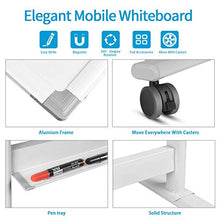 Load image into Gallery viewer, Mobile Whiteboard, Double Sided Dry Erase Board Aluminum Frame, Rolling Stand White Board &amp; Accessories with 4 Markers, 1 Eraser, 12 Push Stickers (48x32)
