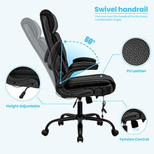 Load image into Gallery viewer, Office Chair Ergonomic Desk Chair PU Leather Computer Chair with Lumbar Support Flip up Armrest Task Chair Rolling Swivel Executive Chair for Women Adults(Black)
