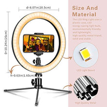 Load image into Gallery viewer, LED Ring Light 10" with Tripod Stand &amp; Phone Holder for Live Streaming &amp; YouTube Video, Dimmable Desk Makeup Ring Light for Photography, Shooting with 3 Light Modes &amp; 10 Brightness Level
