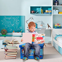 Load image into Gallery viewer, Folding Storage Ottoman Stool Foldable Storage Box Soft Cartoon Toy Large Capacity Bench for Kids Clothes and Books Container with Removable Pu Leather Lid | 402525cm (Blue)
