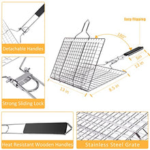 Load image into Gallery viewer, Grill Accessories, Grill Basket and Grill Rack, Portable Folding Stainless Steel Fish Grilling Basket with Removable Handle for Vegetables Steak, Grill Rack for Smoker Grill or Oven by VOXPOA
