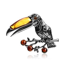 Load image into Gallery viewer, Ian and Valeri Co. Multicolor Amber Sterling Silver Tucan Bird Pendant
