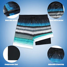 Load image into Gallery viewer, MILANKERR Spandex Swim Shorts for Men with Compression Liner,Men Bathing Suit with Boxer Brief Liner Compression(Blue Stripe,Small)
