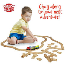 Load image into Gallery viewer, Dragon Drew Wooden Train Tracks - 55 Piece - Compatible with Brio, Thomas, Chuggington and All Major Brands – Accessories and Expansion Kit Includes 52 Tracks and 3 Cute Cars

