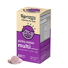 Load image into Gallery viewer, Renzo's Picky Eater Kids Multivitamin - Vegan Multivitamin for Kids with Iron, Vitamin C, and Zero Sugar, Dissolvable and Easy To Take Kids Vitamins, Cherry Flavored Childrens Vitamins [60 Melty Tabs]
