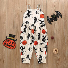 Load image into Gallery viewer, Halloween Toddler Girls' Sleeveless Jumpsuits Rompers with Pocket Cute Pumpkin Cat Ghost Harem Pants Outfits 1-6 Years
