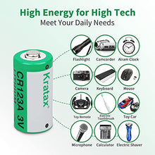 Load image into Gallery viewer, CR123A 3V Lithium Manganese Battery Kratax 12Pack Non-Rechargeable 3 Volt CR 123A Batteries 10Years Shelf Life, CE &amp; RoHS Certified for Security and Medical Equipment, for Flashlights, Digital Cameras
