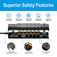 Load image into Gallery viewer, Power Strip, Bototek Surge Protector with 10 AC Outlets and 4 USB Charging Ports,1875W/15A, 2100 Joules, 6 Feet Long Extension Cord for Smartphone Tablets Home,Office, Hotel- Black

