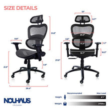 Load image into Gallery viewer, NOUHAUS Ergo3D Ergonomic Office Chair - Rolling Desk Chair with 3D Adjustable Armrest, 3D Lumbar Support and Extra Blade Wheels, Mesh Computer Chair, Gaming Chairs, Executive Swivel Chair (Black)
