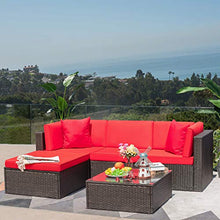 Load image into Gallery viewer, Tuoze 5 Pieces Patio Furniture Sectional Set Outdoor All-Weather PE Rattan Wicker Lawn Conversation Sets Cushioned Garden Sofa Set with Glass Coffee Table (red)
