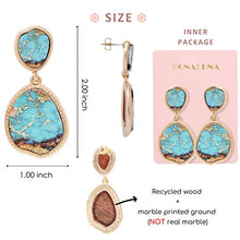 Load image into Gallery viewer, BONALUNA Bohemian Wood And Marble Effect Oval Shaped Drop Statement Earrings (TURQUOISE)
