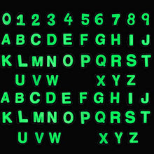 Load image into Gallery viewer, Kinear 62Pcs Glow in Dark Cool Letters and Numbers Shoes Charms for Shoes Bands Bracelet Wristband Helloween Party Gifts
