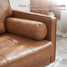 Load image into Gallery viewer, Vonanda Faux Leather Sofa Couch, Mid-Century 73 Inch 3-Seater Sofa with 2 Bolster Pillows and Hand-Stitched Comfort Cushion Sofas Couches for Living Room, Caramel

