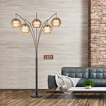 Load image into Gallery viewer, Artiva USA LED805588ORB Bali Hancrafted Rattan LED Arched Floor Lamp with Dimmer, 88", Oil-Rubbed Bronze

