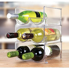 Load image into Gallery viewer, mDesign Plastic Free-Standing Wine Rack Storage Organizer for Kitchen Countertops, Table Top, Pantry, Fridge - Holds Wine, Beer, Pop/Soda, Water Bottles - Stackable, 2 Bottles - Clear
