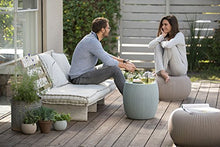 Load image into Gallery viewer, Keter Urban Knit Pouf Ottoman Set of 2 with Storage Table for Patio and Room Décor-Perfect for Balcony, Deck, and Outdoor Seating, Dune/Misty Blue
