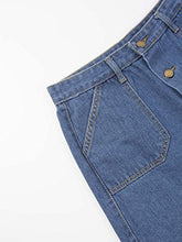 Load image into Gallery viewer, Choies Women's Blue High Waist Button Denim Mini Skirt with Side Pockets S
