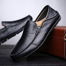 Load image into Gallery viewer, Go Tour Men's Premium Genuine Leather Casual Slip On Loafers Breathable Driving Shoes Fashion Slipper Black 10.5/46

