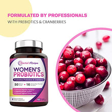 Load image into Gallery viewer, Doctor's Recipes Women’s Probiotic, 60 Caps 50 Billion CFU 16 Strains, with Organic Prebiotics Cranberry, Digestive Immune Vaginal &amp; Urinary Health, Shelf Stable, Delayed Release, No Soy Gluten Dairy
